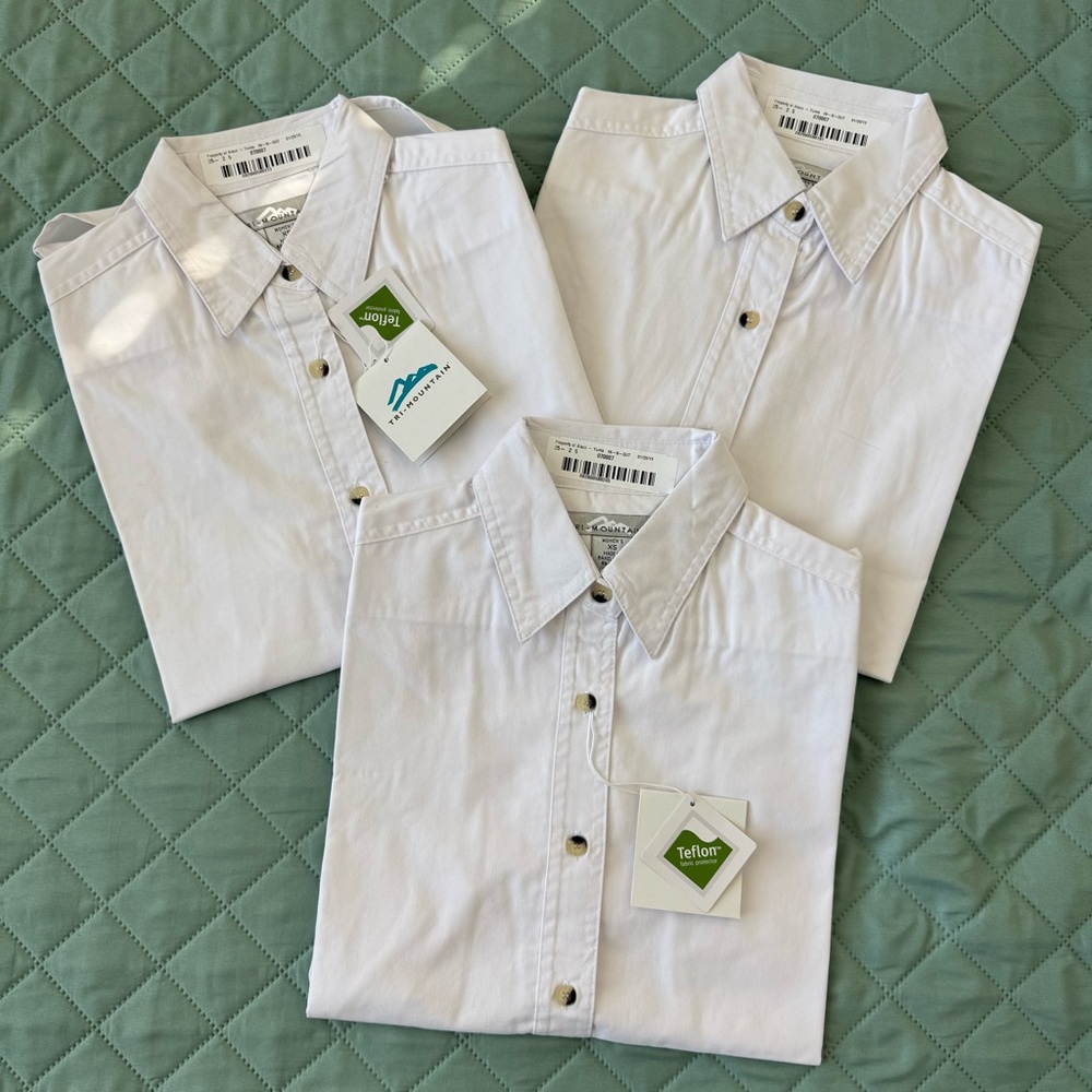 Bundle of 3 Tri-Mountain White Button Down Shirts NWT Teflon Treated Women’s XS